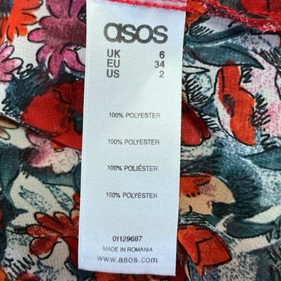 Asos Red Black Floral Print V-Neck 3/4 Sleeve Career Office Shirt Blouse Top 2 - Picture 5 of 5